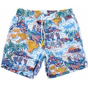 Hartford boys size 10yrs beach shorts tropical Hawaiian blue multi swim trunks